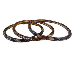 Handcrafted Multicolor Metal Bangles Womens Assorted Pattern Gold Tone & Black